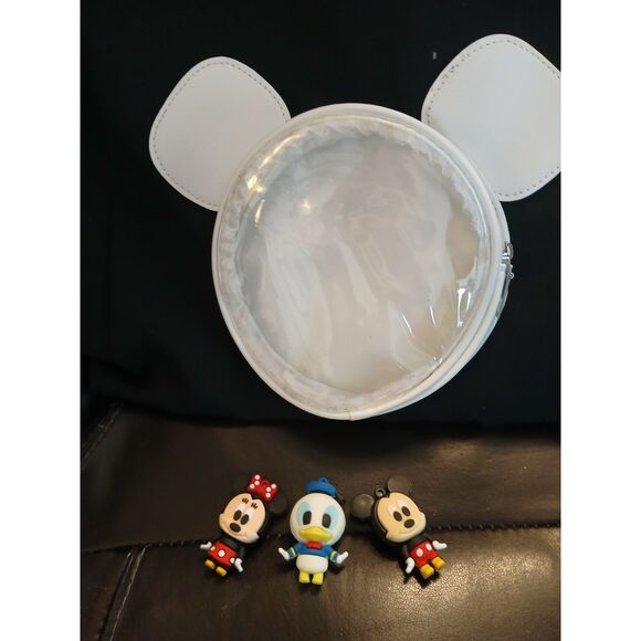Black Bag White Mickey Head Clear Pocket Includes Mickey Minnie & Donald Figures - Picture 4 of 13